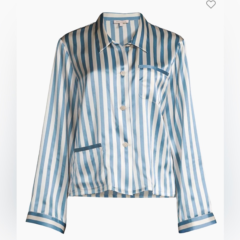 Morgan Lane Ruthie Striped Silk Pajama Top - Periwinkle
